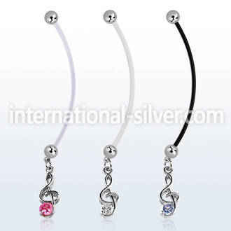 pndz370 pregnancy belly ring w dangling musical note w round cz