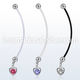 pndz419 pregnancy belly ring w dangling heart w round cz