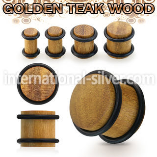 pwtgr golden teak wood ear plug double rubber o rings