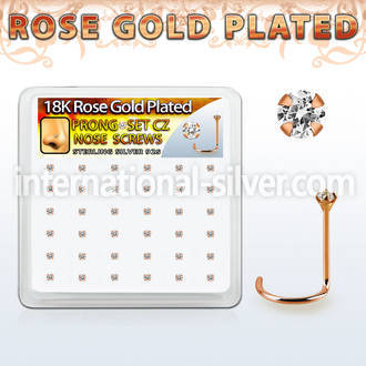 rsnwzbc rose gold plated silver nose screws w prong set 1.5mm cz