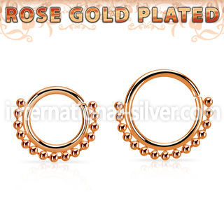 rsspv18 rose gold plated silver seamless septum ring,18g w beads