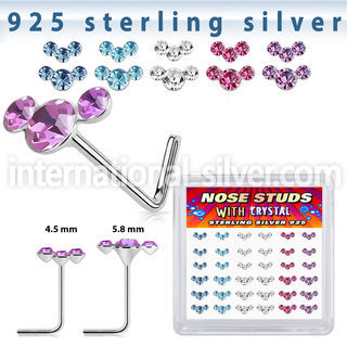 s36cumxm silver l shaped nose studs 22g gem colors 36