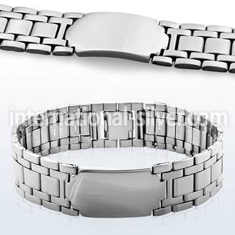 sb167 extra wide steel bracelet with nameplate in high polish
