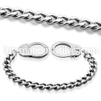 sb81 polished steel chain bracelet with large handcuff clasp