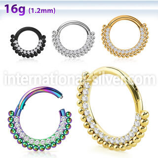 sgtsh18 anodized surgical steel hinged segment hoop cz ball