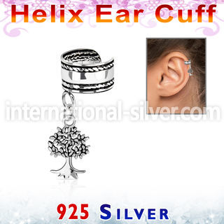 silver helix ear cuff w rope edge tree of life dangling 