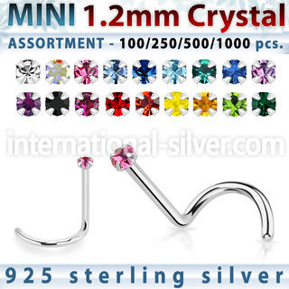 silver nose screw bulk w mini 1.2mm prong set crystals