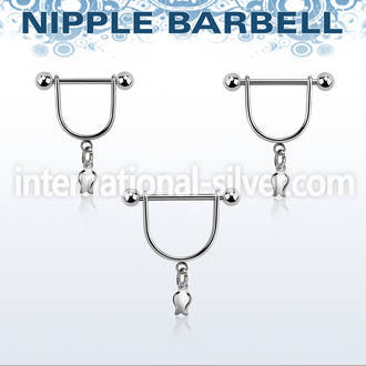 snpod24 316l steel nipple stirrup w dangling lightning symbol