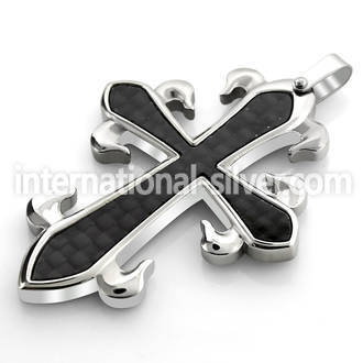 spd81 steel botonnee cross pendant with carbon fiber inlay