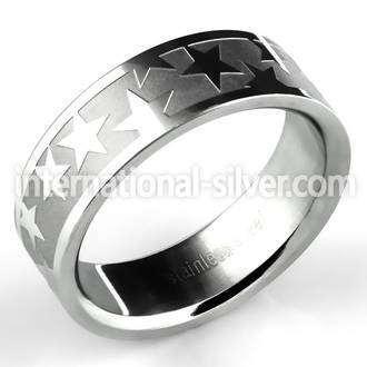 sr304 matte steel wedding band w high polished etched stars