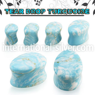 tgsc turquoise double flare saddle ear plug teardrop shape
