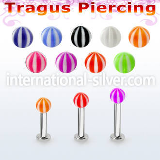 tlbbeb3 316l steel tragus labret 16g w a 3mm uv beach ball 