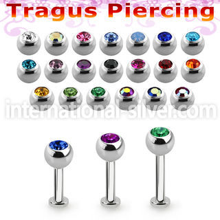 tlbc4s 316l steel tragus labret 16g w 4mm bezel set jewel ball 