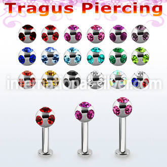 tlbca4 316l steel tragus labret 16g w 4mm multi jewel ball 