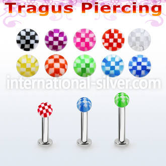 tlbckb3 316l steel tragus labret 16g w a 3mm uv checkered ball 