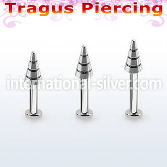 tlbcn4b 316l steel tragus labret 16g w a 4mm ridged drill cone 