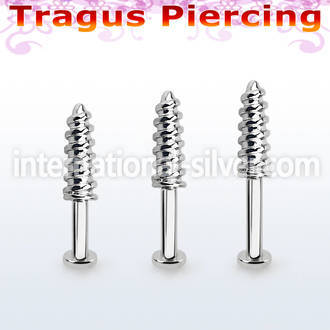 tlbescw 316l steel tragus labret 16g w a screw threading tip
