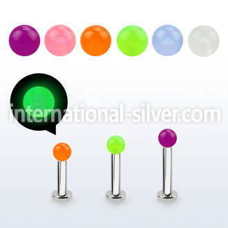 tlbglb3 316l steel tragus labret 16g 3mm glow in the dark ball 