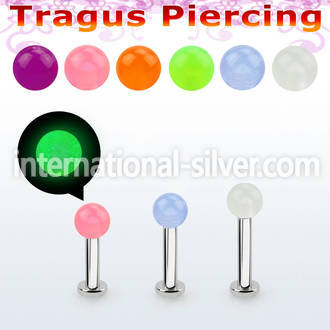 tlbglb4s 316l steel tragus labret 16g 4mm glow in the dark ball 