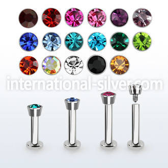 tlbic steel tragus labret w a 2.5mm flat head crystal top