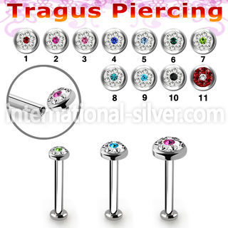 tlbifrb steel internal tragus labret flat multicrystal top w dot