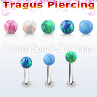tlbop4s 316l steel tragus labret 16g w 4mm synthetic opal ball 