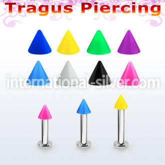 tlbsacn3 316l steel tragus labret 16g w a 3mm solid color cone 