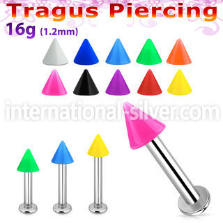 tlbsacn3 316l steel tragus labret 16g w a 3mm solid color cone 