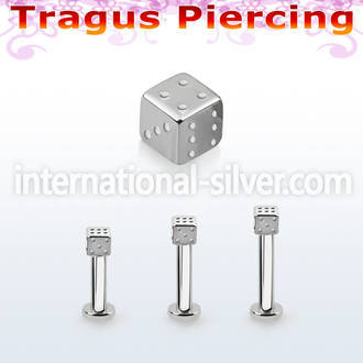 tlbsdi25 316l steel tragus labret 16g w a tiny 2.5mm dice 