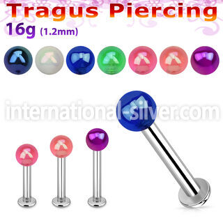 tlbuvab3 316l steel tragus labret 16g w a 3mm ab coated ball