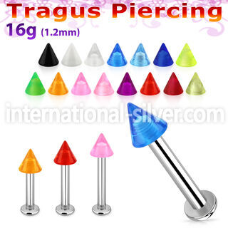 tlbuvcn3 316l steel tragus labret 16g w a 3mm acrylic uv cone 