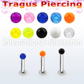 tlbvb25 316l steel tragus labret 16g w a 2.5mm acrylic uv ball 