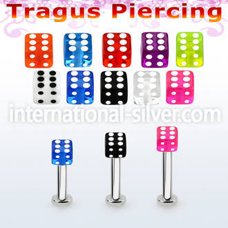 tlbvdi4s 316l steel tragus labret 16g w a 4mm acrylic uv dice 