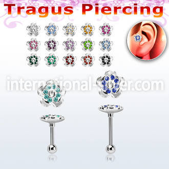 trg38 steel tragus piercing barbell w crystal flower top part