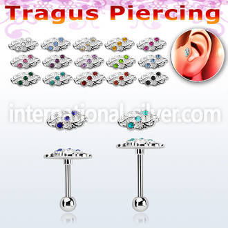 trg40 steel tragus piercing barbell w leave 3 crystals