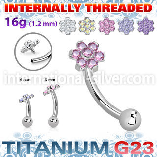 ubnbin10 titanium curved barbell 16g flower cz ball internal