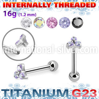 uhein13s titanium barbell 16g triangle cz ball internal