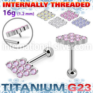 uhein25 titanium barbell cz rhombus shape ball cnc internal