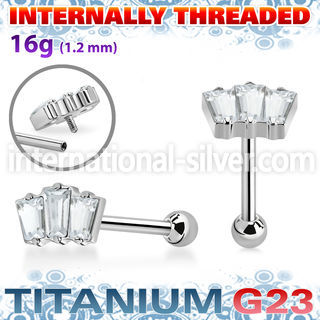 uhein26 titanium barbell three baguette cz ball internal