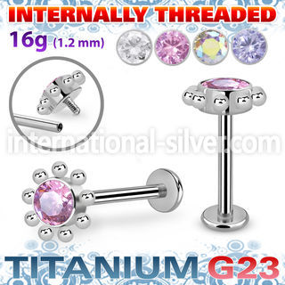 ulbin16 titanium labret stud flower top cz balls internal