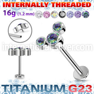 ulbin9 titanium labret internal threading 3 color cz