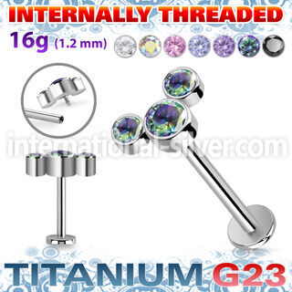 ulbin9 titanium labret internal threading 3 color cz