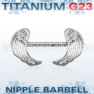 unpsh15 titanium g23 nipple barbell w two rhodium plated wings