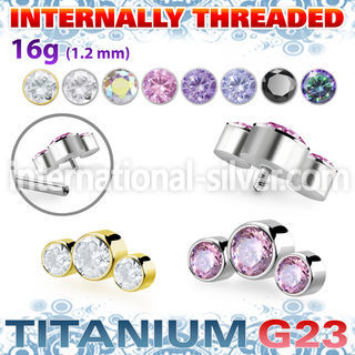 ushz4in titanium top part post three round color cz