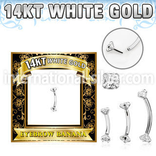 wbnz 14k white gold eyebrow banana with clear cz