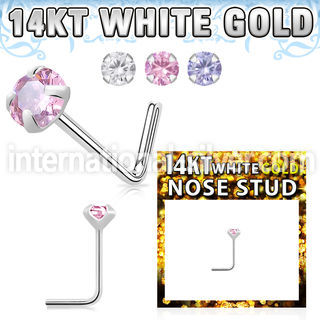 wnszm25 14k white gold l shaped nose stud 22g color cz