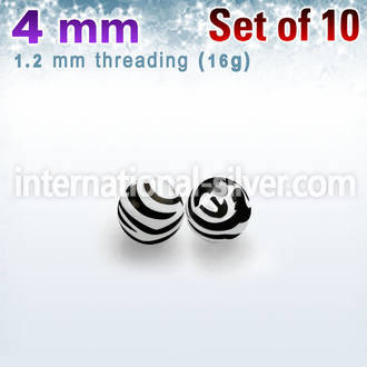 xabj4s pack of 4mm zebra acrylic balls threading 16g 1 2mm