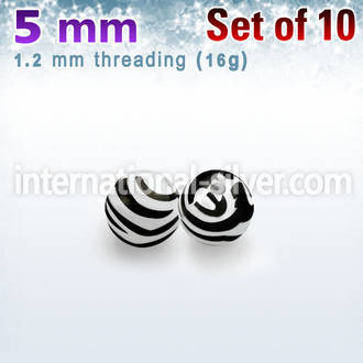 xabj5s pack of 5mm zebra acrylic balls threading 16g 1 2mm