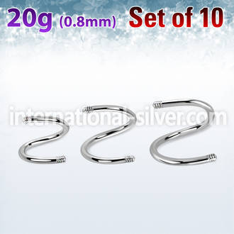 xsp20g set w 10 surgical steel spiral posts w 0.8mm threading