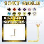 10kt gold bend it nose screw with 2mm round prong set cz